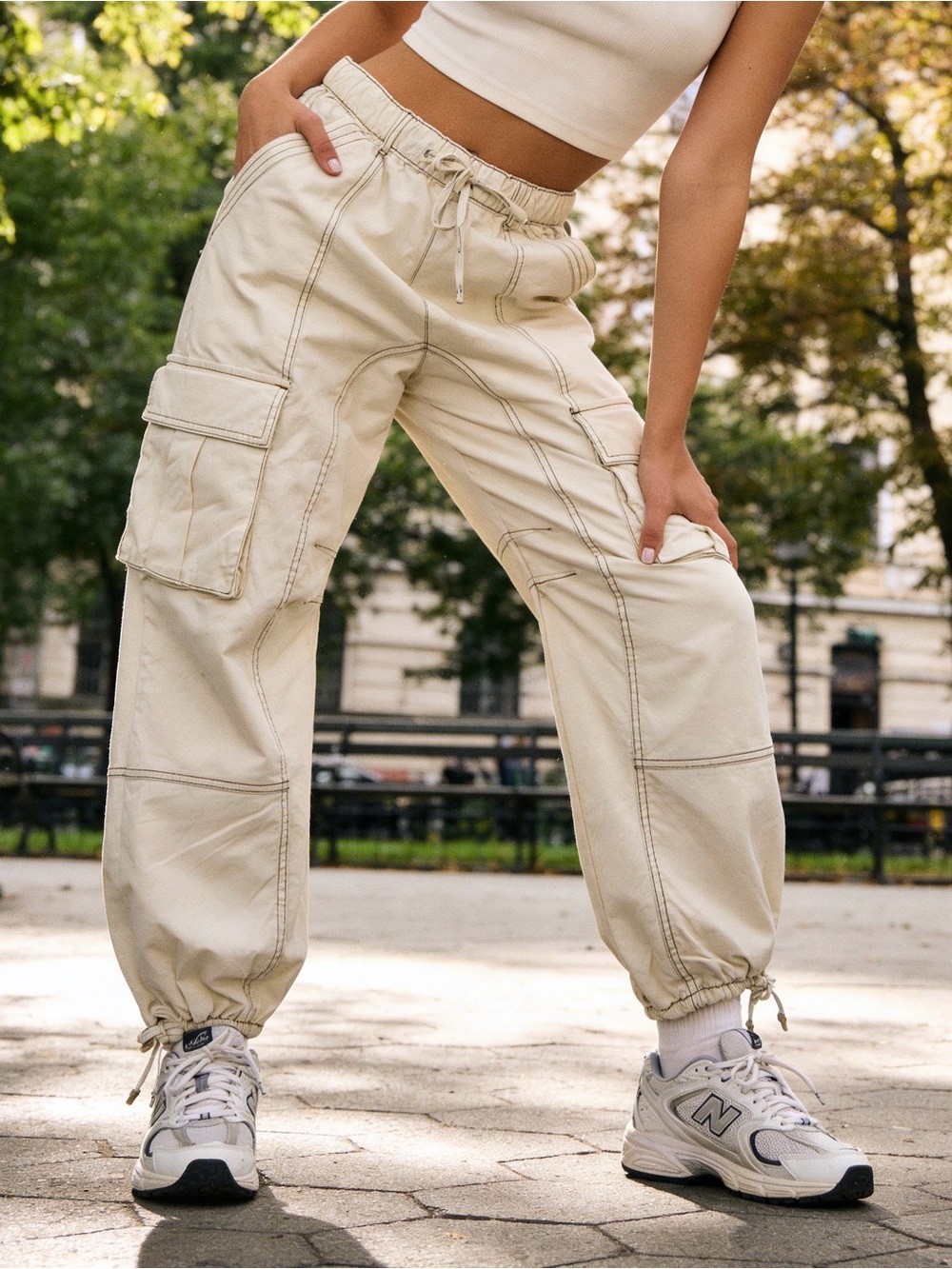 Zara Bone Utility Cargo Pants ~ Wide Leg - Picture 2 of 13